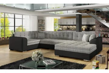 Rineta Bäddsoffa med Dubbeldivan - Grå/Svart - Möbler - Soffa - Bäddsoffa - U bäddsoffa