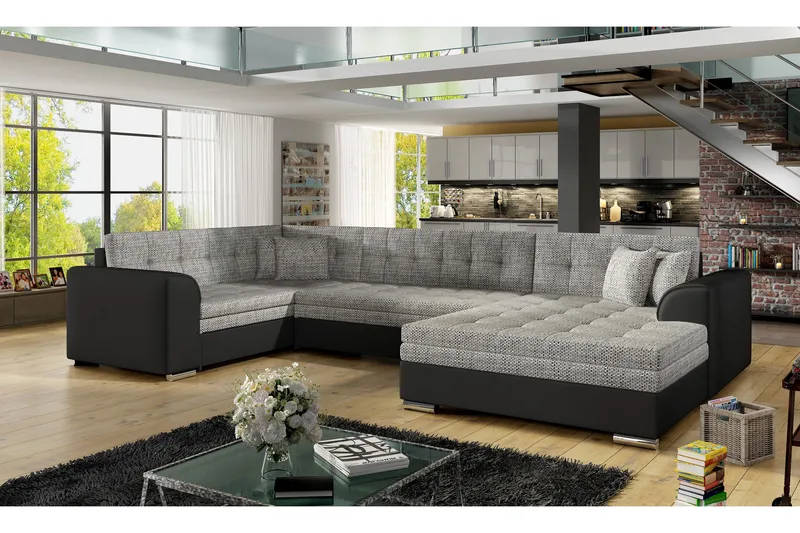 Rineta Bäddsoffa med Dubbeldivan - Grå/Svart - Möbler - Soffa - Bäddsoffa - U bäddsoffa