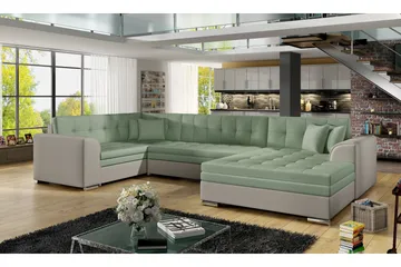 Rineta Bäddsoffa med Dubbeldivan - Grön/Grå - Möbler - Soffa - Bäddsoffa - U bäddsoffa