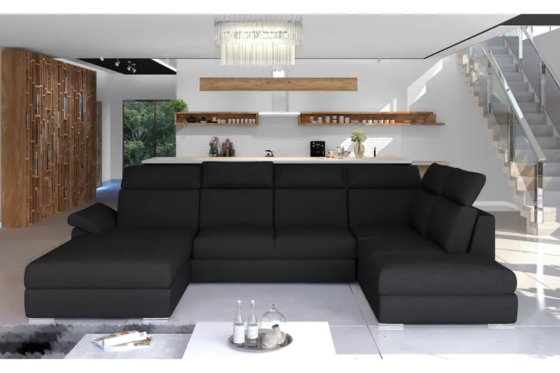 Zoana Bäddsoffa med Dubbeldivan - Svart - Möbler - Soffa - Bäddsoffa - U bäddsoffa