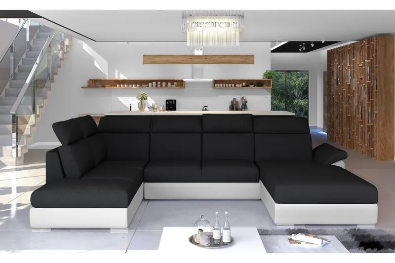 Zoana Bäddsoffa med Dubbeldivan - Svart/Vit - Möbler - Soffa - Bäddsoffa - U bäddsoffa