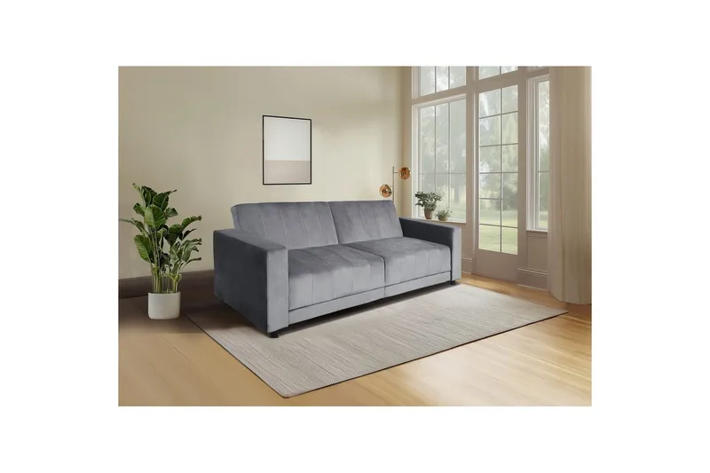 Bäddsoffa utan divan & schäslong Loft24 Bäddsoffa Loft24 Allie II Grey Velvet - Möbler - Soffa - Bäddsoffa - 3 sits bäddsoffa