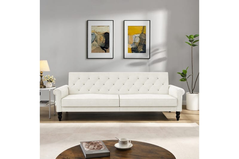 Bäddsoffa utan divan & schäslong Loft24 Tyne Bäddsoffa 3-sits Vit - Möbler - Soffa - Bäddsoffa - 3 sits bäddsoffa