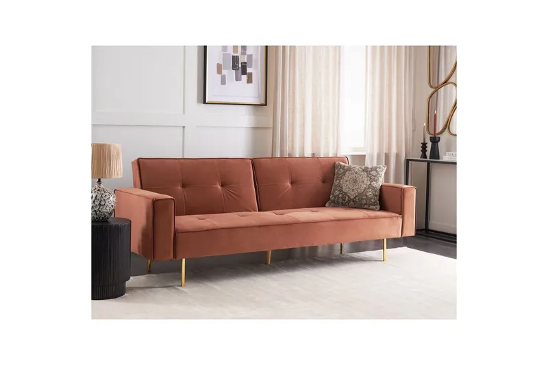 Bäddsoffa Visnes Brun, Guld - Brun, Guld - Möbler - Soffa - Bäddsoffa - 3 sits bäddsoffa