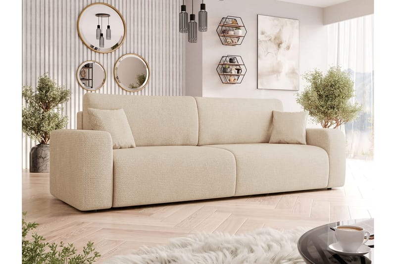 Barile Bäddsoffa 3-sits i Plysch - Beige - Möbler - Soffa - Bäddsoffa - 3 sits bäddsoffa