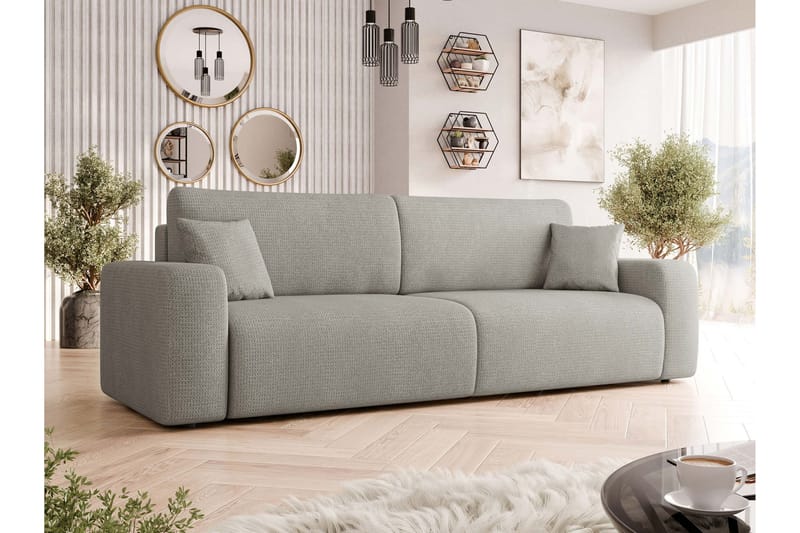 Barile Bäddsoffa 3-sits i Plysch - Grå - Möbler - Soffa - Bäddsoffa - 3 sits bäddsoffa