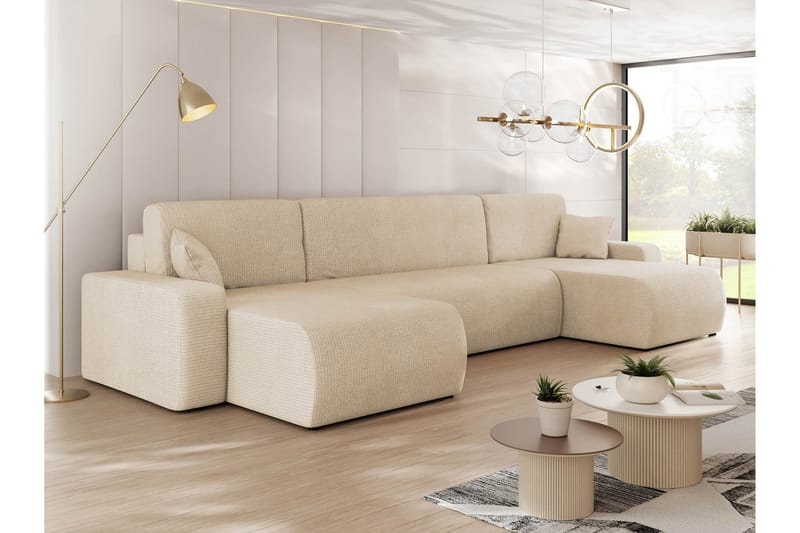 Barile Bäddsoffa Dubbeldivan 4-sits i Plysch - Beige - Möbler - Soffa - Bäddsoffa - U bäddsoffa
