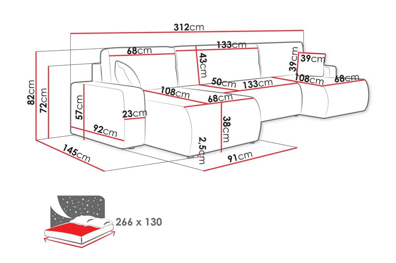 Barile Bäddsoffa Dubbeldivan 4-sits i Plysch - Grå - Möbler - Soffa - Bäddsoffa - U bäddsoffa