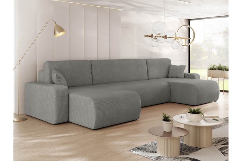 Barile Bäddsoffa Dubbeldivan 4-sits i Plysch - Grå - Möbler - Soffa - Bäddsoffa - U bäddsoffa