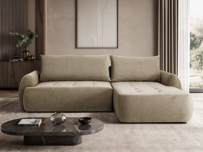 Bastos 3-sits Bäddsoffa med Divan Högervänd - Mörkbeige - Möbler - Soffa - Bäddsoffa - Bäddsoffa längsbäddad