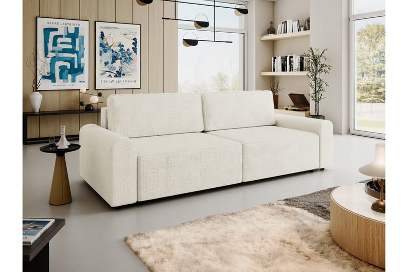 Bella Bäddsoffa 3-sits i Plysch - Beige - Möbler - Soffa - Bäddsoffa - 3 sits bäddsoffa