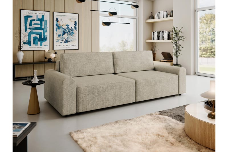 Bella Bäddsoffa 3-sits i Plysch - Beige - Möbler - Soffa - Bäddsoffa - 3 sits bäddsoffa
