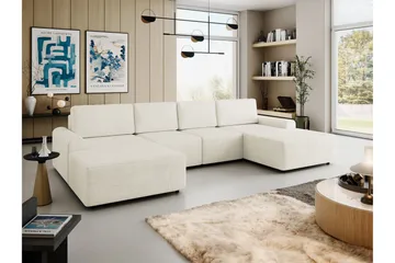 Bella Bäddsoffa Dubbeldivan 4-sits i Plysch - Beige - Möbler - Soffa - Bäddsoffa - U bäddsoffa