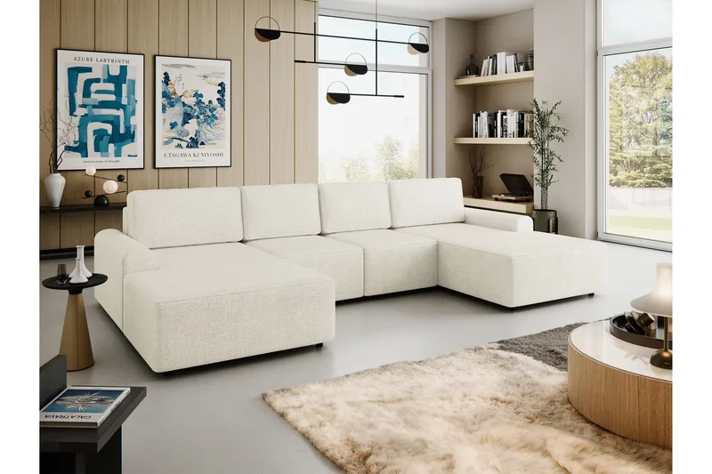 Bella Bäddsoffa Dubbeldivan 4-sits i Plysch - Beige - Möbler - Soffa - Bäddsoffa - U bäddsoffa