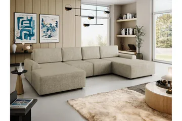 Bella Bäddsoffa Dubbeldivan 4-sits i Plysch - Beige - Möbler - Soffa - Bäddsoffa - U bäddsoffa