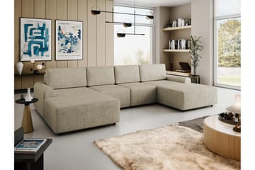 Bella Bäddsoffa Dubbeldivan 4-sits i Plysch - Beige - Möbler - Soffa - Bäddsoffa - U bäddsoffa