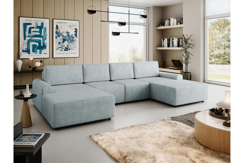 Bella Bäddsoffa Dubbeldivan 4-sits i Plysch - Grå - Möbler - Soffa - Bäddsoffa - U bäddsoffa