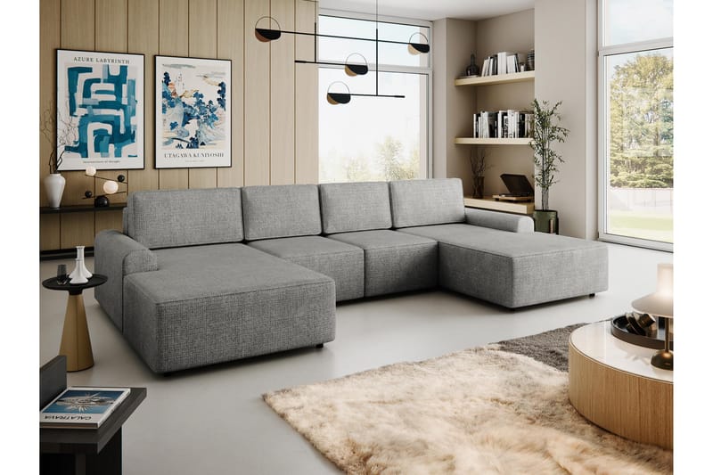 Bella Bäddsoffa Dubbeldivan 4-sits i Plysch - Grå - Möbler - Soffa - Bäddsoffa - U bäddsoffa
