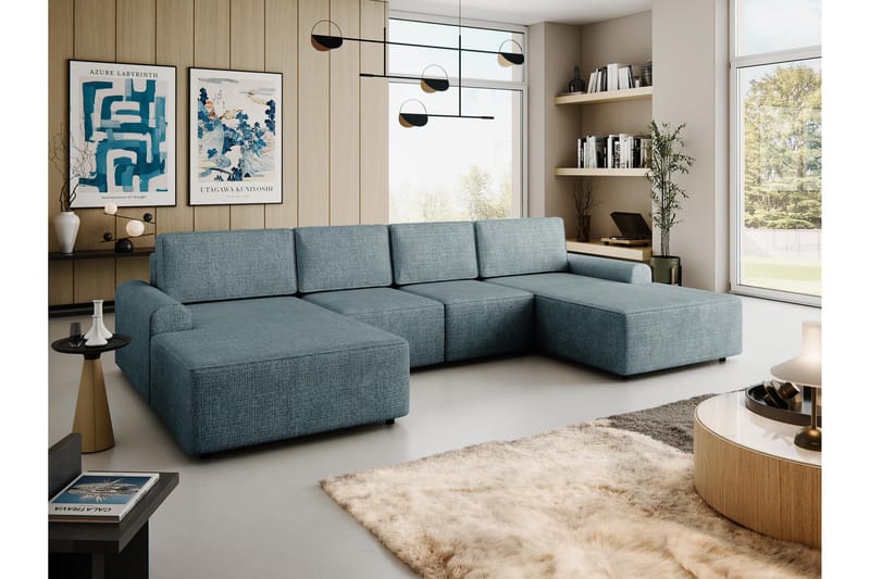 Bella Bäddsoffa Dubbeldivan 4-sits i Plysch - Grå - Möbler - Soffa - Bäddsoffa - U bäddsoffa