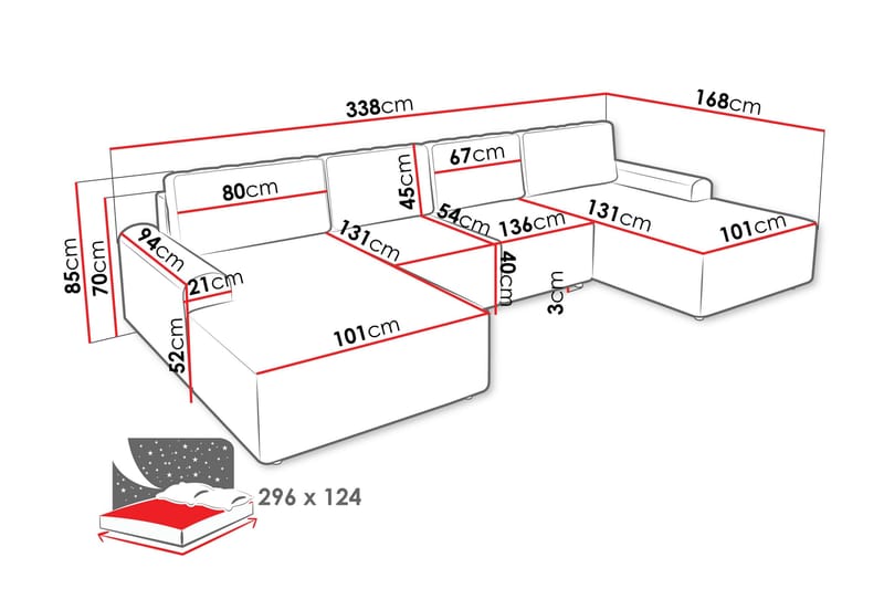 Bella Bäddsoffa Dubbeldivan 4-sits i Plysch - Beige - Möbler - Soffa - Bäddsoffa - U bäddsoffa