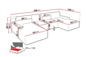 Bella Bäddsoffa Dubbeldivan 4-sits i Plysch - Grå - Möbler - Soffa - Bäddsoffa - U bäddsoffa