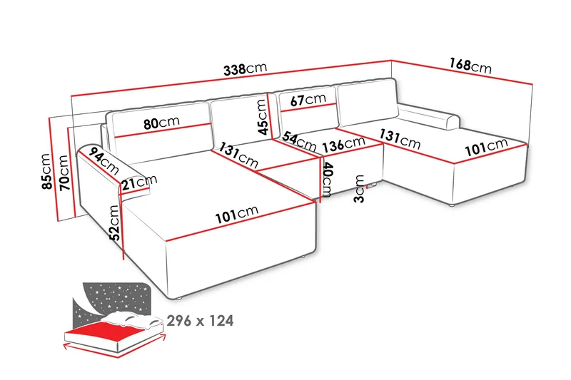 Bella Bäddsoffa Dubbeldivan 4-sits i Plysch - Grå - Möbler - Soffa - Bäddsoffa - U bäddsoffa