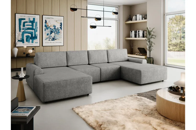 Bella Bäddsoffa Dubbeldivan 4-sits i Plysch - Grå - Möbler - Soffa - Bäddsoffa - U bäddsoffa