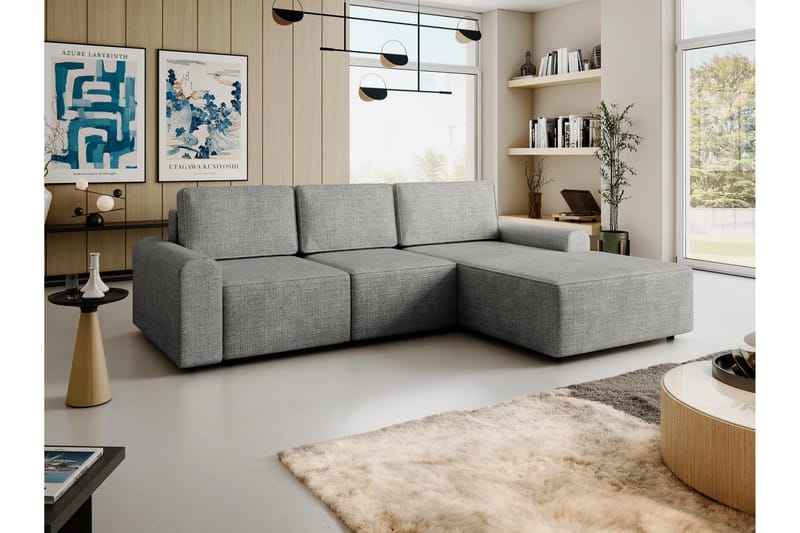 Bella Bäddsoffa med Divan 3-sits i Plysch - Grå - Möbler - Soffa - Bäddsoffa - Bäddsoffa divan