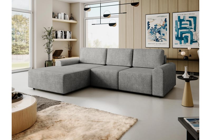 Bella Bäddsoffa med Divan 3-sits i Plysch - Grå - Möbler - Soffa - Bäddsoffa - Bäddsoffa divan