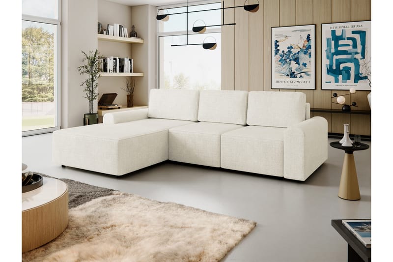 Bella Bäddsoffa med Divan 3-sits i Plysch - Beige - Möbler - Soffa - Bäddsoffa - Bäddsoffa divan