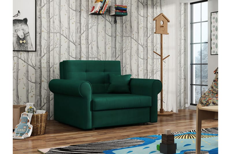 Bensbyn 1-sits Bäddsoffa med Rullarmstöd och Förvaring i Tyg - Grön - Möbler - Soffa - Bäddsoffa - Bäddsoffa längsbäddad