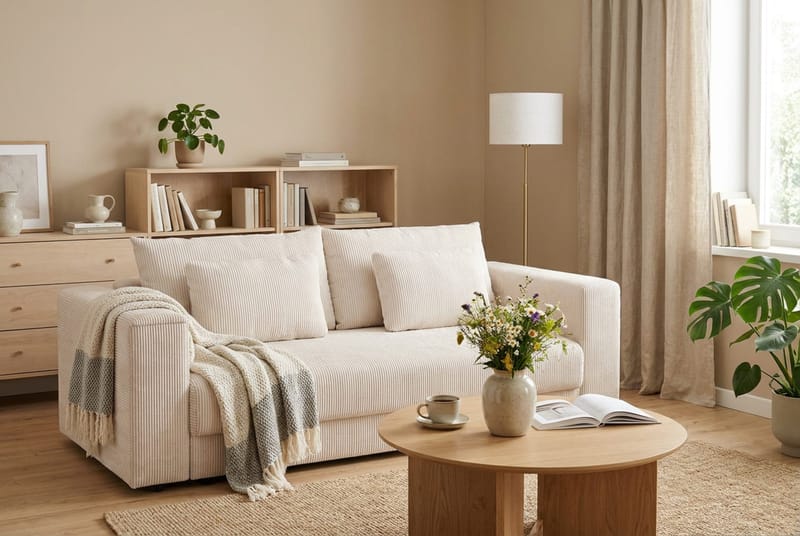 Bergen Extra djup 3-sits Bäddsoffa med Bäddmadrass i Latex och Tvättbar klädsel - Beige Manchester - Möbler - Soffa - Bäddsoffa - 3 sits bäddsoffa