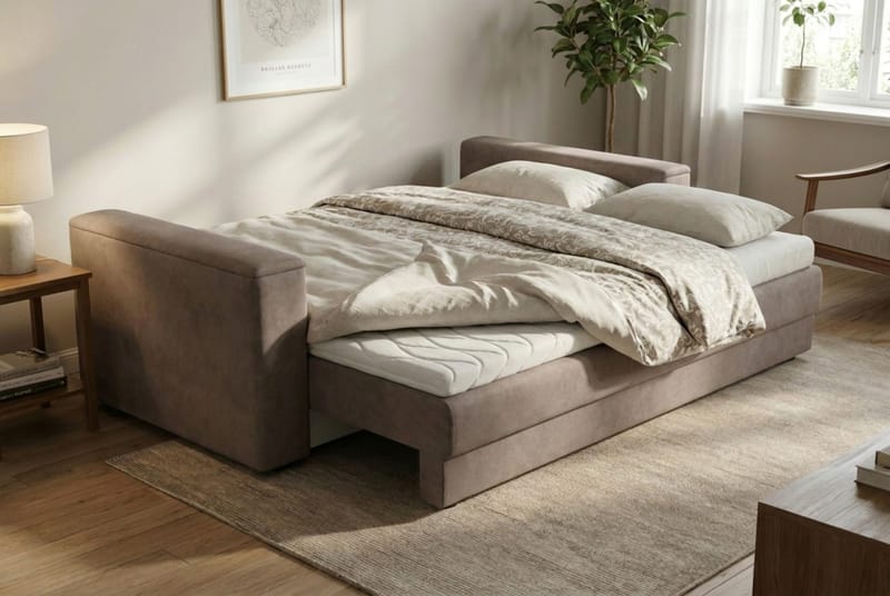 Bergen Extra djup 3-sits Bäddsoffa med Bäddmadrass i Latex och Tvättbar klädsel - Brun Tyg - Möbler - Soffa - Bäddsoffa - 3 sits bäddsoffa