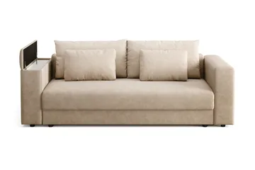 Bergen Extra djup 3-sits Bäddsoffa med Bäddmadrass i Memoryskum och Tvättbar klädsel - Beige Tyg - Möbler - Soffa - Bäddsoffa - 3 sits bäddsoffa