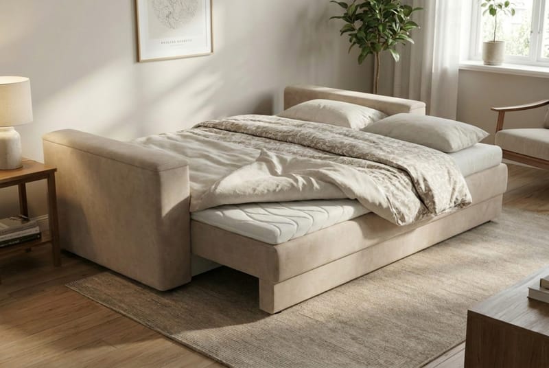 Bergen Extra djup 3-sits Bäddsoffa med Bäddmadrass i Polyesterskum och Tvättbar klädsel - Beige - Möbler - Soffa - Bäddsoffa - 3 sits bäddsoffa