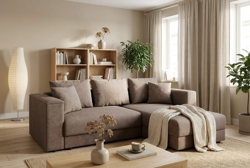Bergen Extra djup 3-sits Bäddsoffa med Divan och Bäddmadrass i Memoryskum och Tvättbar klädsel - Beige Tyg - Möbler - Soffa - Bäddsoffa - Bäddsoffa divan
