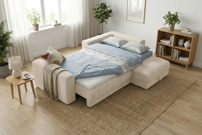 Bergen Extra djup 3-sits Bäddsoffa med Divan och Bäddmadrass i Polyesterskum Vändbar Sommar- & Vintersida och Tvättbar klädsel - Beige Manchester - Möbler - Soffa - Bäddsoffa - Bäddsoffa divan