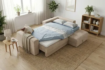 Bergen Extra djup 3-sits Bäddsoffa med Divan och Bäddmadrass i Polyesterskum och Tvättbar klädsel - Brun Tyg - Möbler - Soffa - Bäddsoffa - Bäddsoffa divan