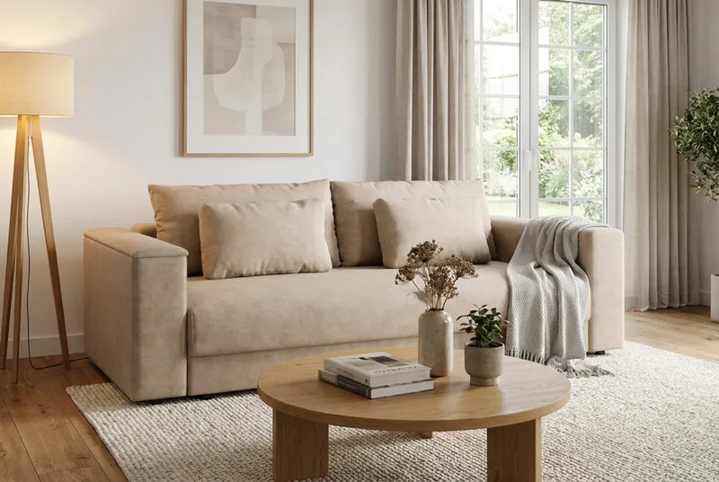 Bergen Extra Djup 3-sits Bäddsoffa med förvaring - Beige - Möbler - Soffa - Bäddsoffa - 3 sits bäddsoffa