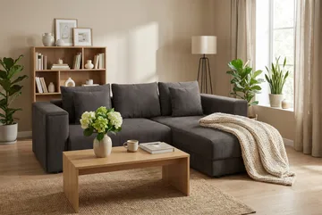 Bergen Extra Djup 3-sits Bäddsoffa med vändbar divan och förvaring i manchester - Mörkgrå - Möbler - Soffa - Bäddsoffa - Bäddsoffa divan