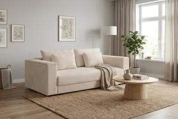 Bergen Extra djup Framåtbäddad 3-sits Bäddsoffa med Bäddmadrass i Memoryskum och Tvättbar klädsel - Beige Manchester - Möbler - Soffa - Bäddsoffa - 3 sits bäddsoffa