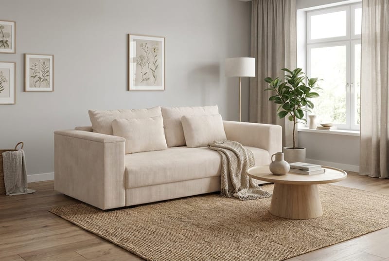 Bergen Extra djup Framåtbäddad 3-sits Bäddsoffa med Bäddmadrass i Memoryskum och Tvättbar klädsel - Beige Manchester - Möbler - Soffa - Bäddsoffa - 3 sits bäddsoffa