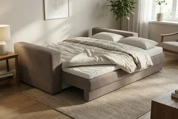Bergen Extra djup Framåtbäddad 3-sits Bäddsoffa med Bäddmadrass i Memoryskum och Tvättbar klädsel - Brun Tyg - Möbler - Soffa - Bäddsoffa - 3 sits bäddsoffa