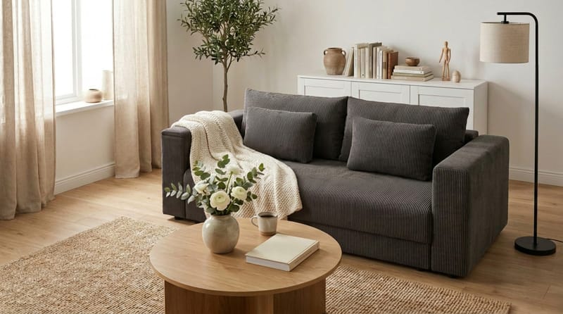 Bergen Extra djup Framåtbäddad 3-sits Bäddsoffa med Bäddmadrass i Polyesterskum och Tvättbar klädsel - Brun Manchester - Möbler - Soffa - Bäddsoffa - 3 sits bäddsoffa