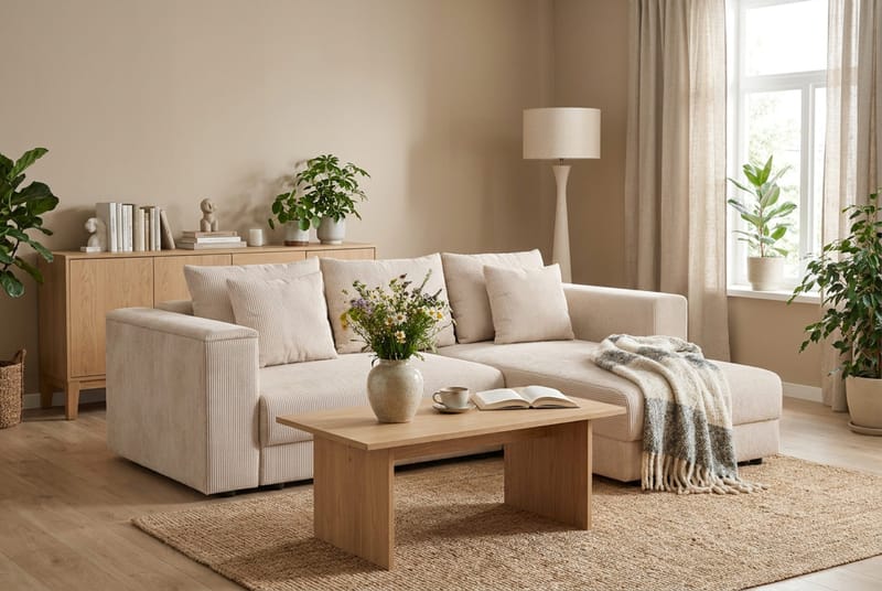 Bergen Extra djup Framåtbäddad 3-sits Bäddsoffa med Divan och Bäddmadrass i Polyesterskum och Tvättbar klädsel - Beige Manchester - Möbler - Soffa - Bäddsoffa - Bäddsoffa divan