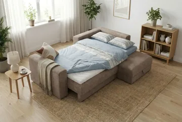 Bergen Extra djup Framåtbäddad 3-sits Bäddsoffa med Divan och Bäddmadrass i Polyesterskum Vändbar Sommar- & Vintersida och Tvättbar klädsel - Beige Tyg - Möbler - Soffa - Bäddsoffa - Bäddsoffa divan