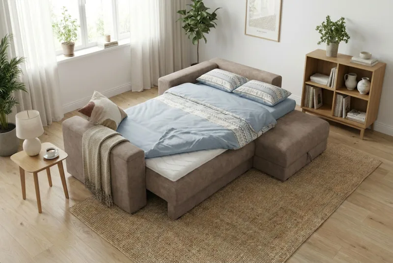 Bergen Extra djup Framåtbäddad 3-sits Bäddsoffa med Divan och Bäddmadrass i Polyesterskum Vändbar Sommar- & Vintersida och Tvättbar klädsel - Beige Tyg - Möbler - Soffa - Bäddsoffa - Bäddsoffa divan