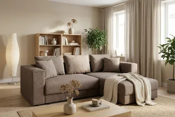 Bergen Extra djup Framåtbäddad 3-sits Bäddsoffa med Divan och Bäddmadrass i Polyesterskum Vändbar Sommar- & Vintersida och Tvättbar klädsel - Beige Tyg - Möbler - Soffa - Bäddsoffa - Bäddsoffa divan