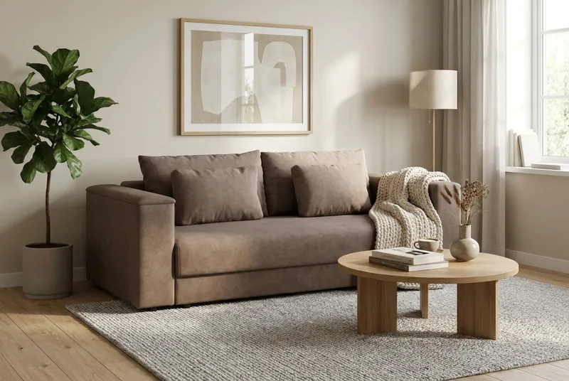 Bergen Extra Djup Framåtbäddad 3-sits Bäddsoffa med förvaring - Brun - Möbler - Soffa - Bäddsoffa - 3 sits bäddsoffa