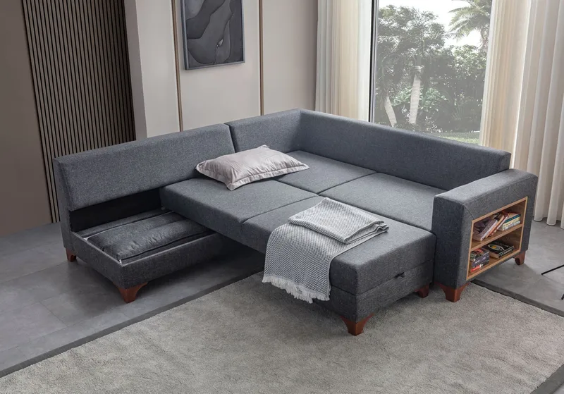 Bervik Hörnsoffa 230x90x150 cm - Antracit - Möbler - Soffa - Bäddsoffa - Bäddsoffa längsbäddad